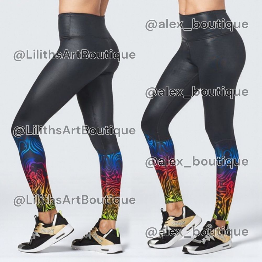 Zumba Rainbow Flame Bold Black Leggings Size S (E088)
